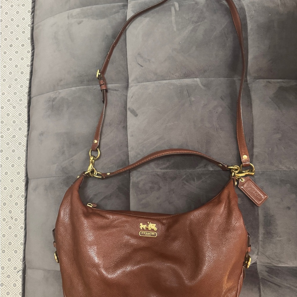 Coach 14304 Madison Hailey Walnut Leather Hobo crossbody brown gold purse bag!